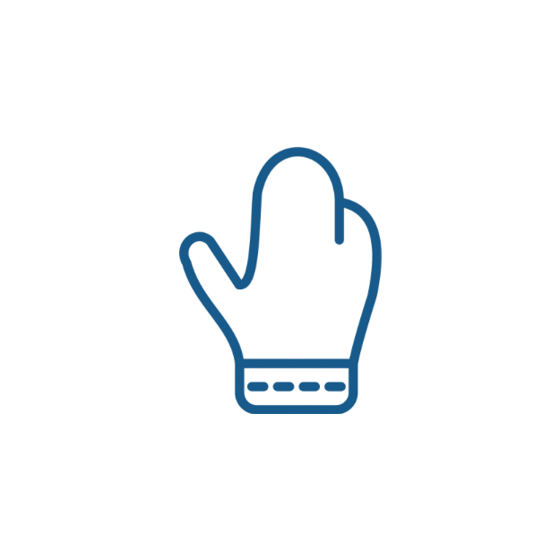 A line art icon of a hand wearing a glove, symbolizing the preparation and exfoliation stage of the body wrap treatment.