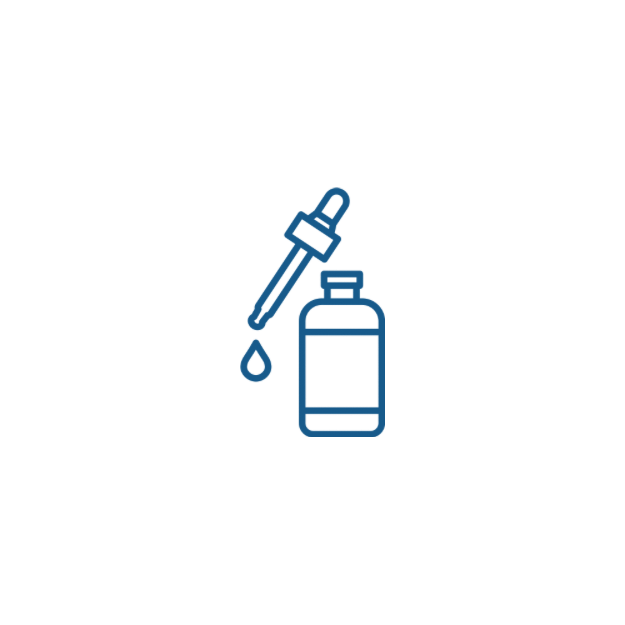 Simple line art icon of a dropper bottle with a falling drop, symbolizing aromatherapy oils.