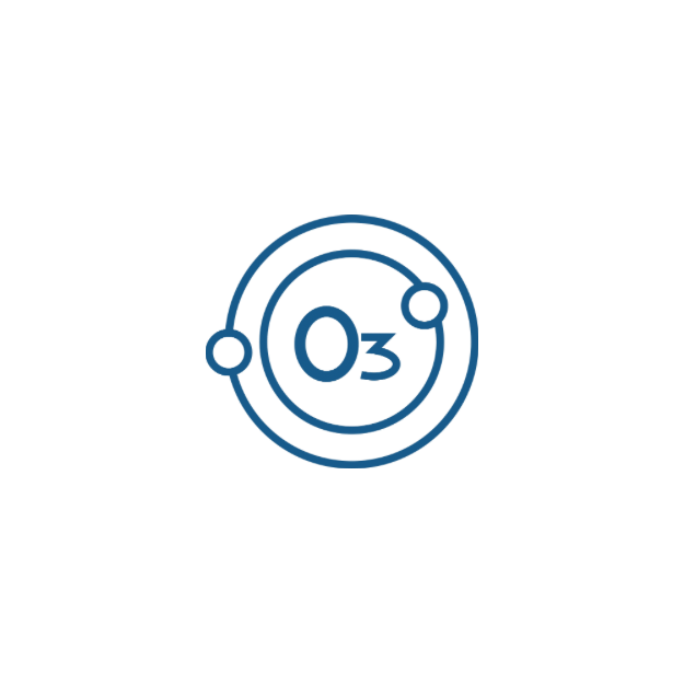 Simple line art icon depicting the ozone molecule (O3)