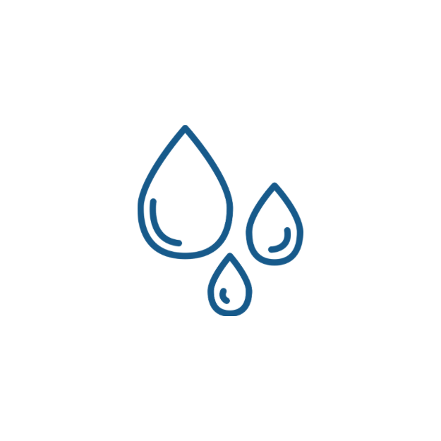 A line art icon of three water drops, symbolizing hydration and moisture from the steam therapy component of the Oceanbeach Oxygen HOCATT sauna.